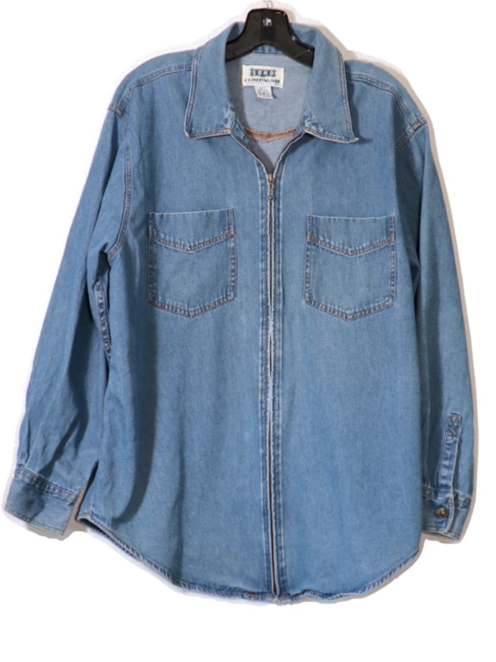 Vintage Soho Compagnie blue chambray zip up long sleeve shirt
